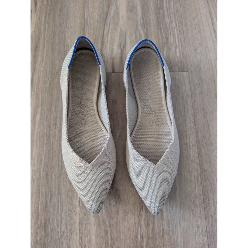 Rothys The Point Flats Ecru Cream Knit Pointed Toe Tortoise Sole Womens 7.5